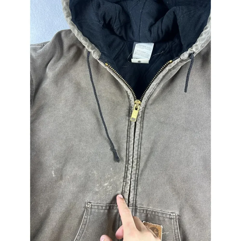 Vtg 90s Carhartt Active J06 Large Tall Regular Jacket Faded Hooded Brown Canvas